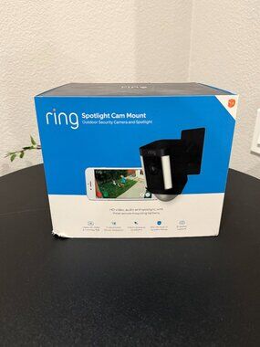 Ring Spotlight Cam Mount Hardwired Outdoor Security Camera 1080p Black - In Box